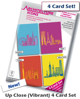 City Icons Up Close Vibrant Set 4 card Set