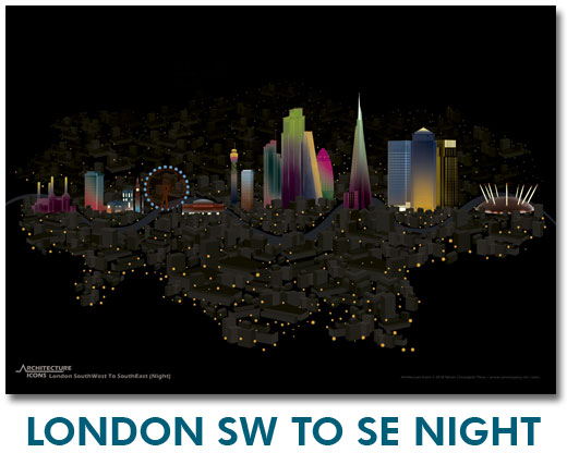 London SW To SE Skyline Night Print