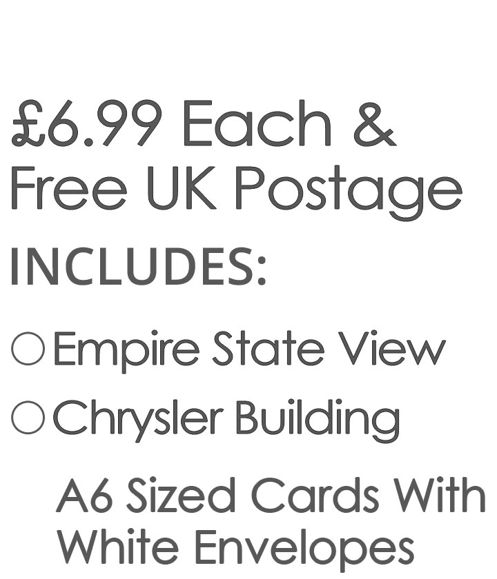 New York City Drawings 2 Card Set £6.99 Includes Empire State View, Chrysler Building Cards